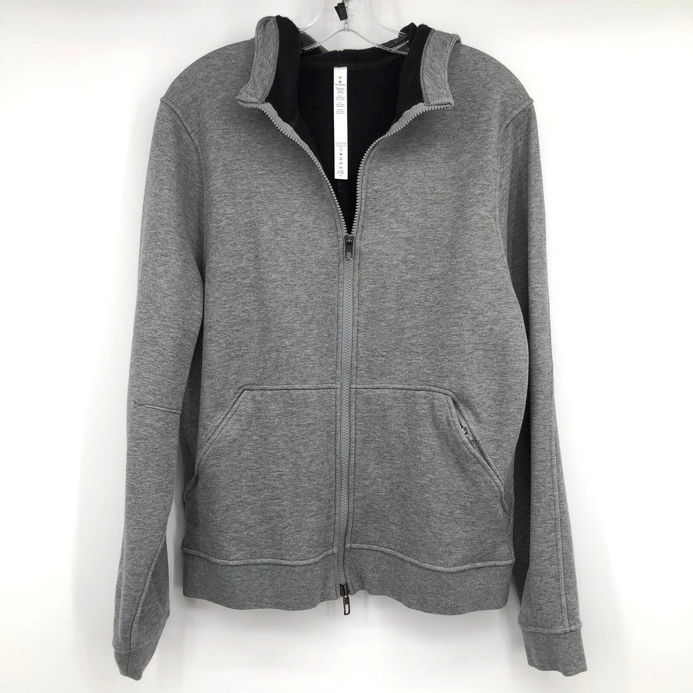 Lululemon Men's Grey Full Zip Hooded Jacket Athleisure Comfort Size M Hoodie
